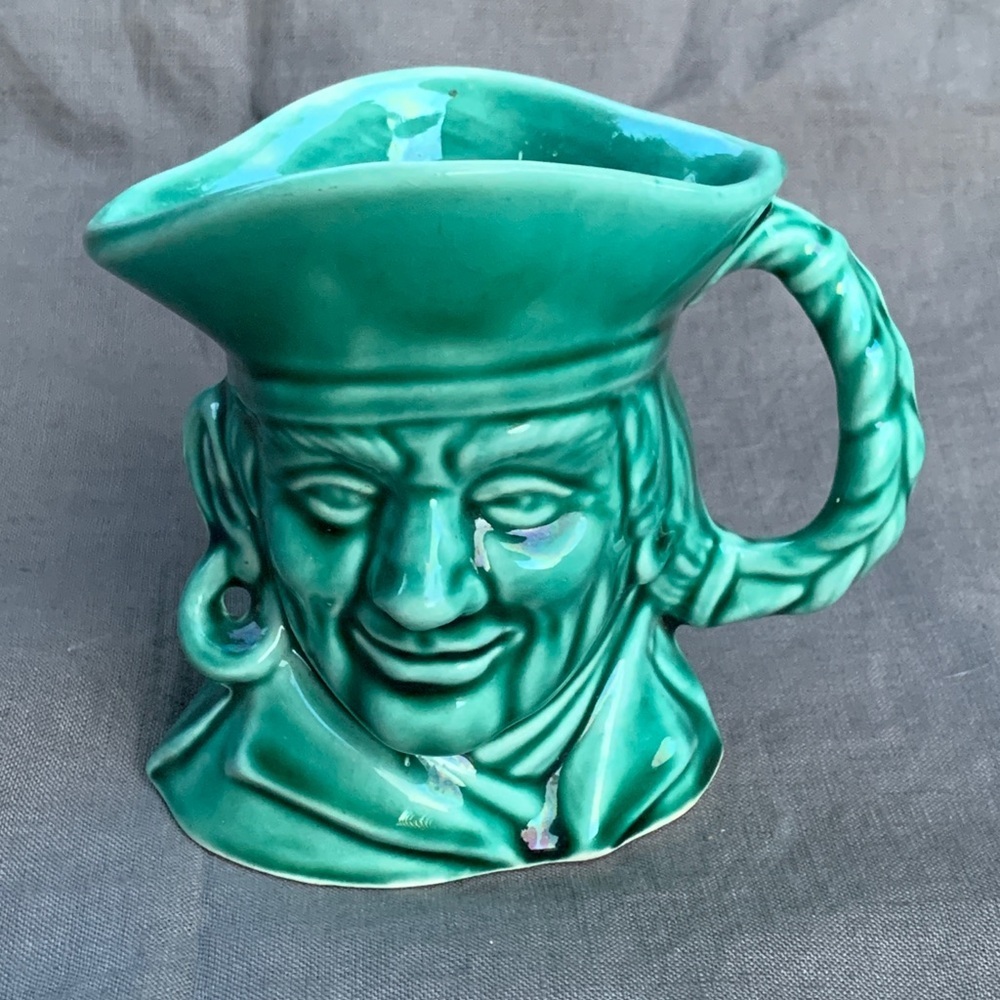 Rockingham Harker 1840 Toby Pirate Teal Drip Glaze Mug Coffee Cup Pottery USA